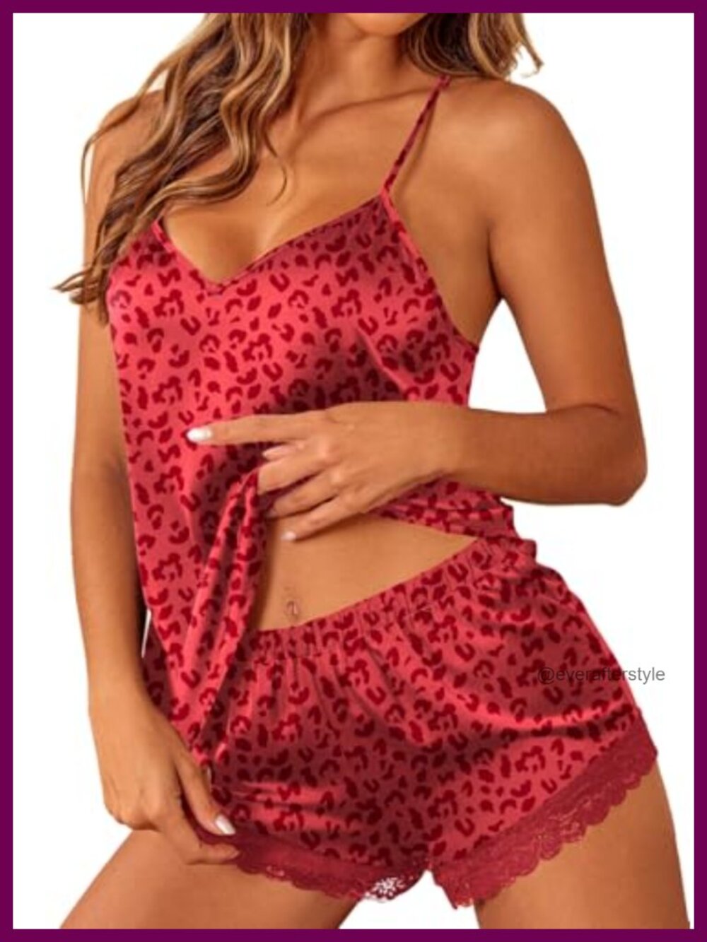 Satin Silk Cami Pajama Set Lace Trim V-Neck Sleepwear Shorts